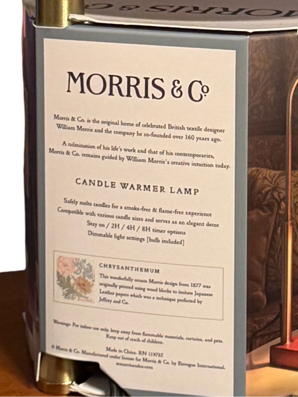 Morris & Co. NWT Chrysanthemum Floral Candle Warmer Electric Lamp Wood Base - Picture 5 of 8